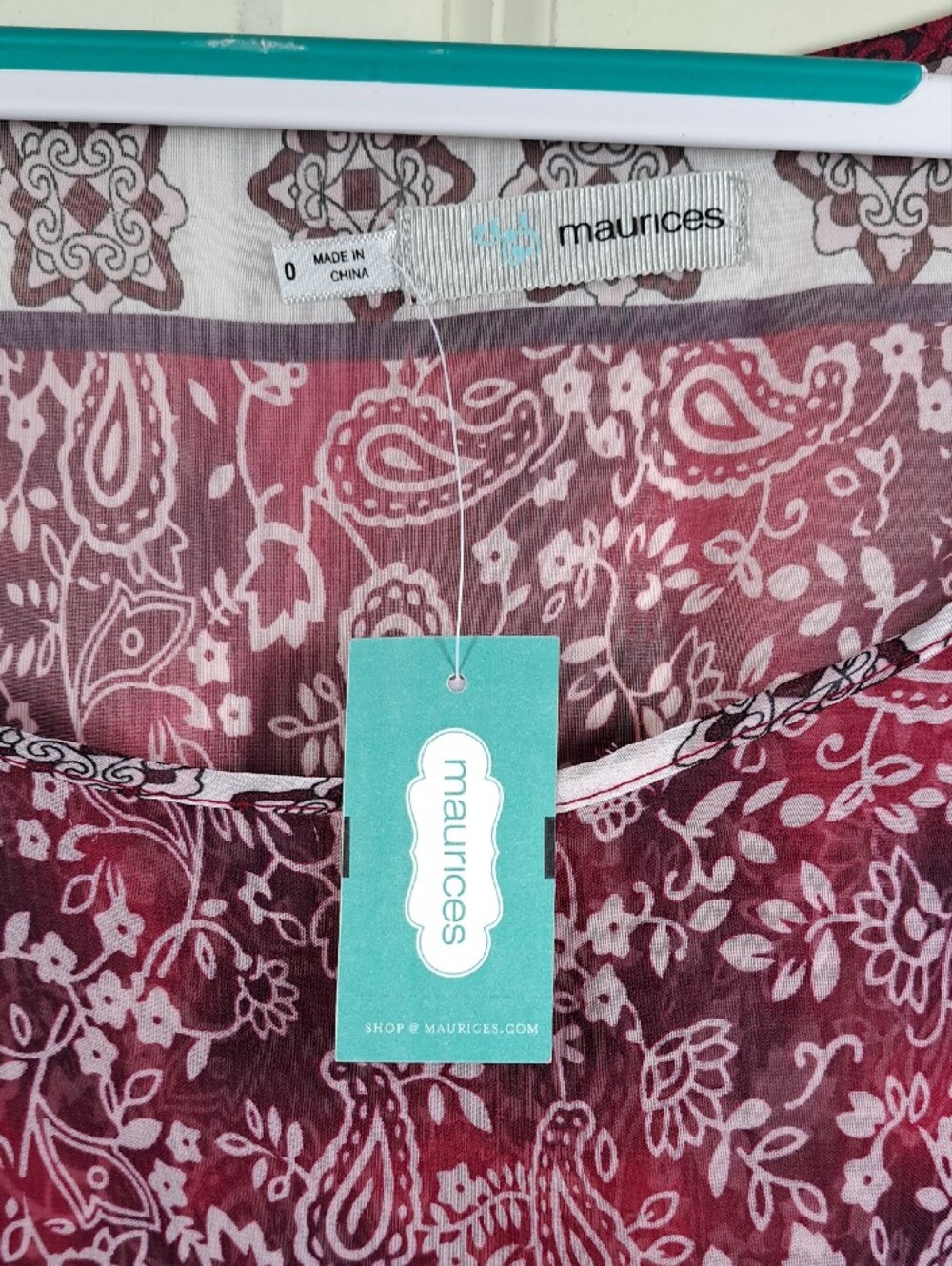 Maurices Burgundy & White Paisley Flutter Sleeve Blouse - Picture 2 of 11
